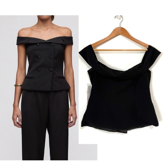 Aqua Double-Breasted Off-Shoulder Blouse – Black NWT $78 - Picture 4 of 10